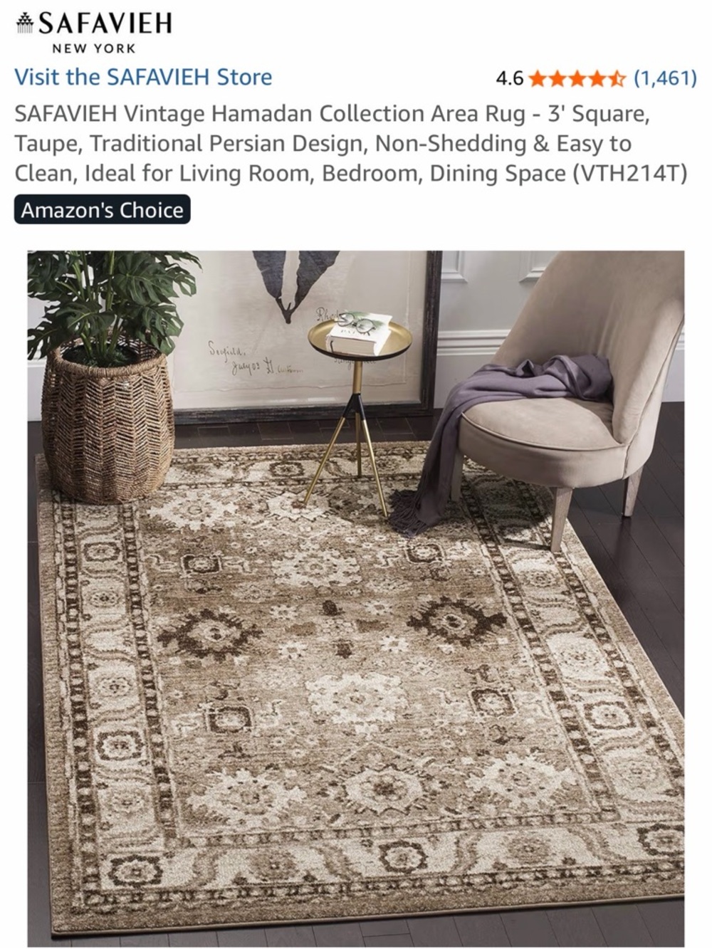 Safavieh Taupe and Cream Vintage Hamadan Area Rug open box as is
